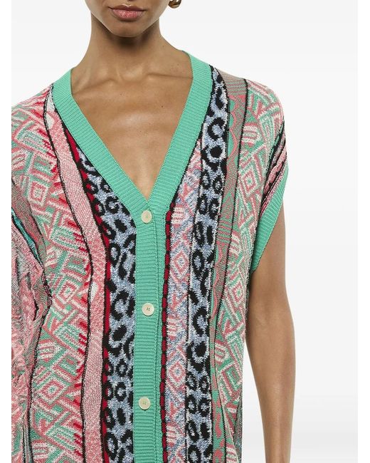 Laneus Green Patterned V-Neck Cardigan