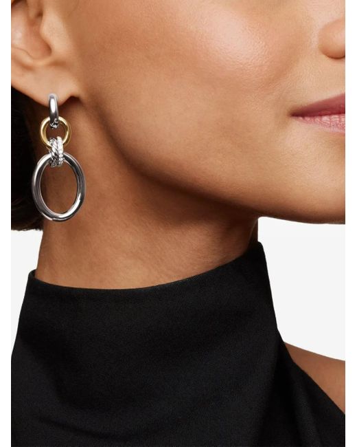 David Yurman Metallic 18Kt And Sterling Dy Mercer Circular Diamond Drop Earrings (50Mm)