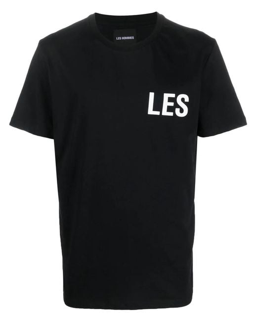 Les Hommes Black Logo-Print Short-Sleeve T-Shirt for men