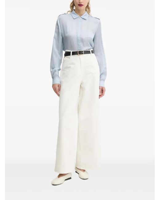 Bruuns Bazaar Blue Denim-Print Collared Shirt