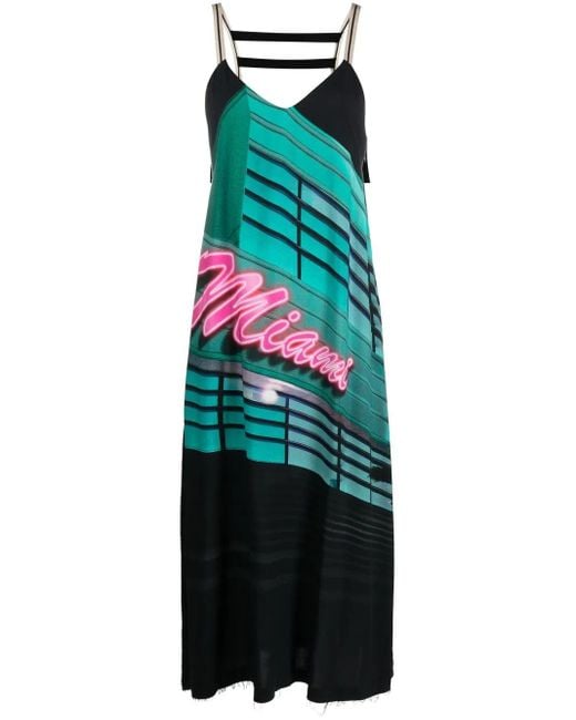 Palm Angels Green Miami Graphic-Print Midi Dress