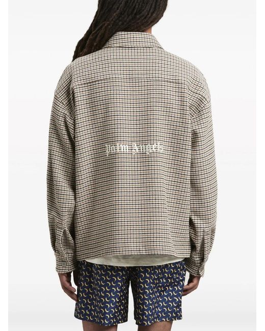 Palm Angels Gray Logo-Print Checked Overshirt for men