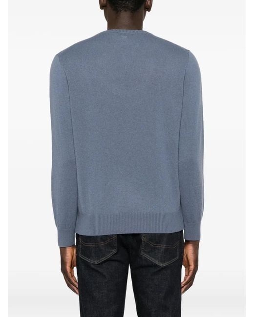 Canali Blue Ribbed-Trim Sweater for men