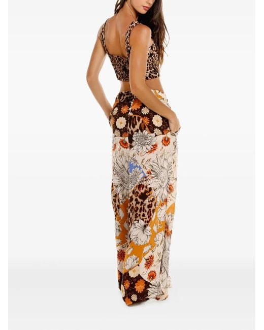 Agua Bendita Metallic Winter Floral-Leopard Print Trousers