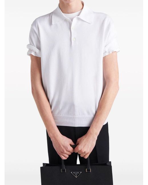 T-shirt en coton à logo triangle Prada pour homme en coloris White