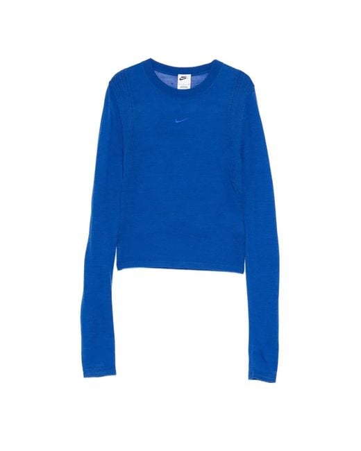 Nike Blue Logo-Embroidered Ribbed Sweater