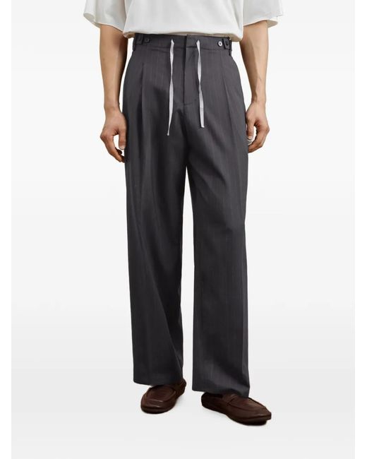 CROQUIS Blue Pinstripe-Pattern Drawstring Trousers for men