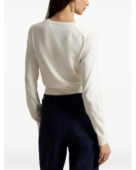 Polo Ralph Lauren White Cotton-Blend Shrunken V-Neck Jumper