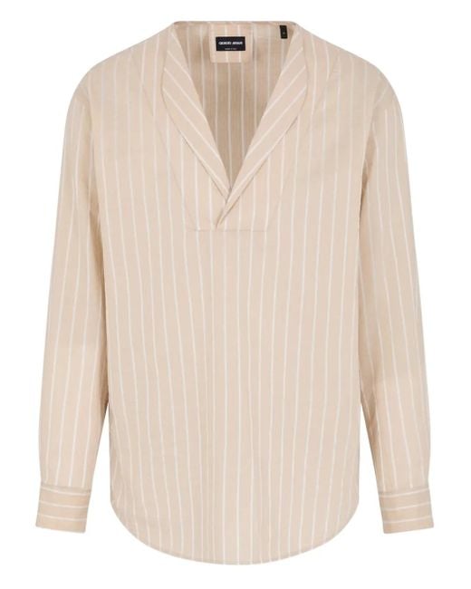 Camisa a rayas con cuello en V Giorgio Armani de hombre de color White