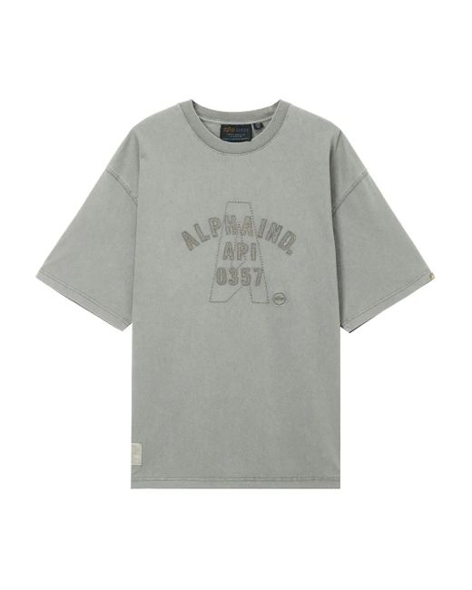 Alpha Industries Gray Embroidered-Logo Cotton T-Shirt for men
