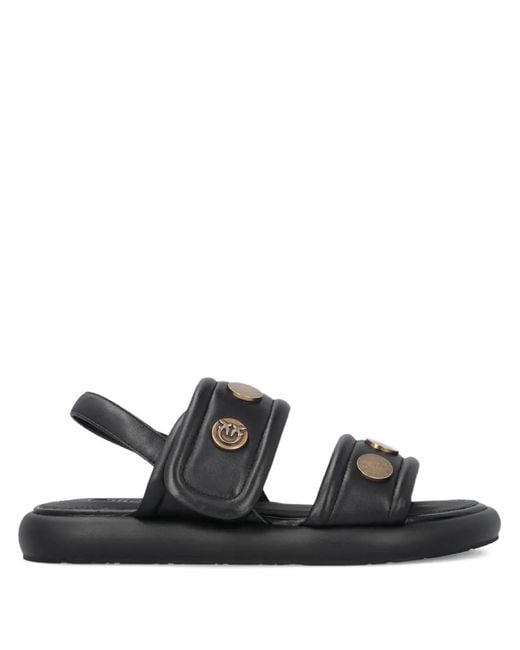 Pinko Black 'Fiona' Leather Flat Sandals
