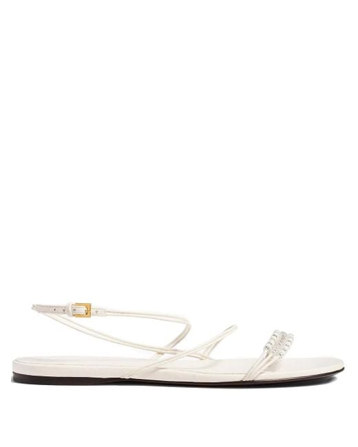 Khaite White Bead-Embellished Loop Flat Sandals