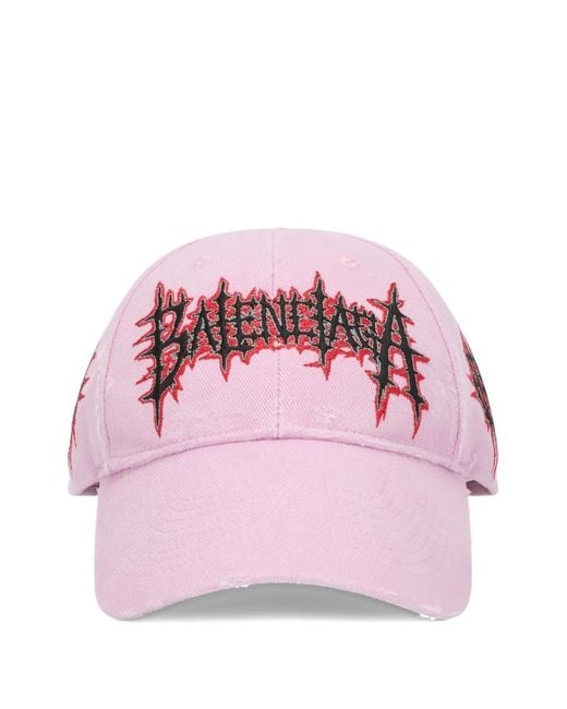Balenciaga Pink Embroidered Distressed-Effect Cap