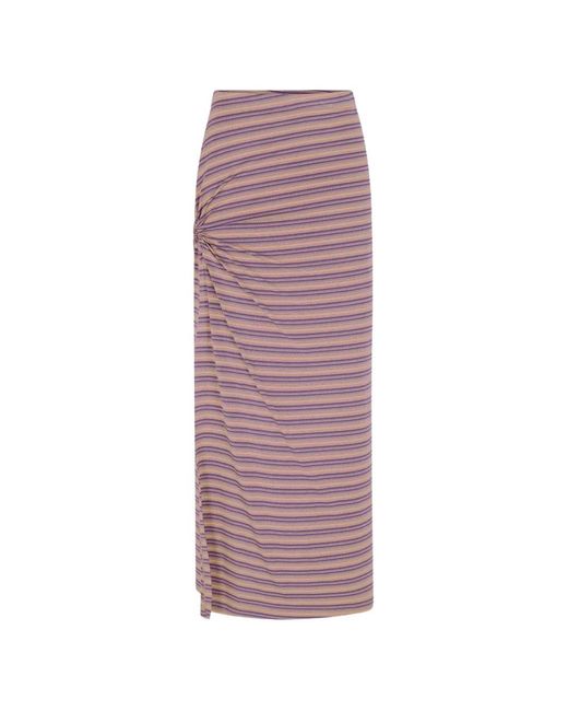 Rabanne Purple Piercing-Detail Striped Maxi Skirt