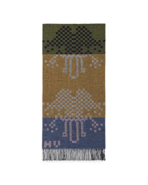 Henrik Vibskov Green Cross Stitch Fringed Scarf