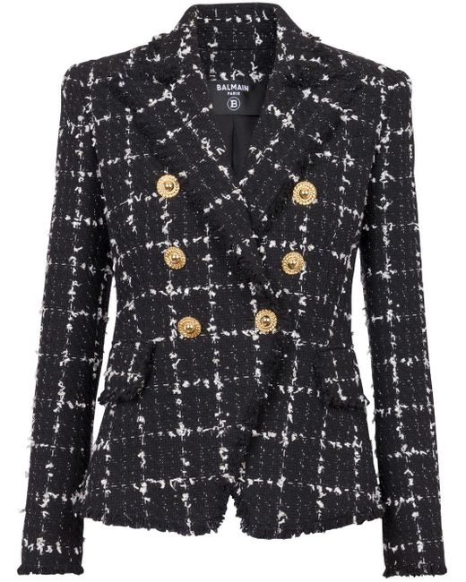 Balmain Tweed Blazer Met Dubbele Rij Knopen in het Black