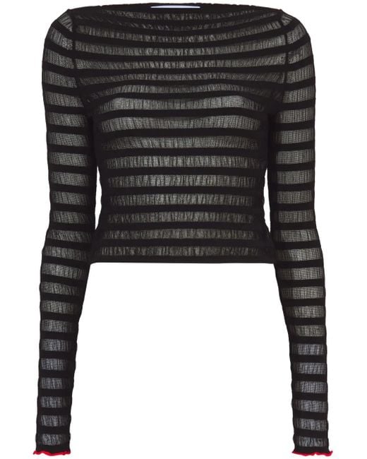 Proenza Schouler Black Semi-sheer Striped Crinkled Sweater