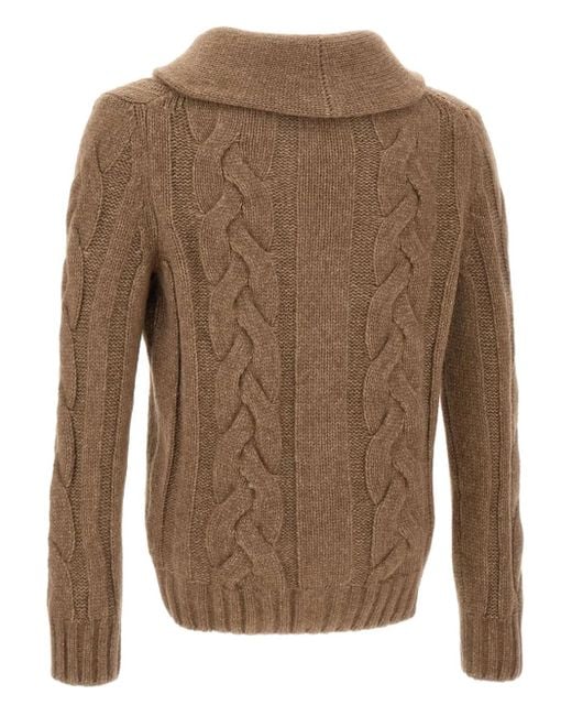 Gran Sasso Brown Cable-Knit Shawl-Collar Cardigan for men