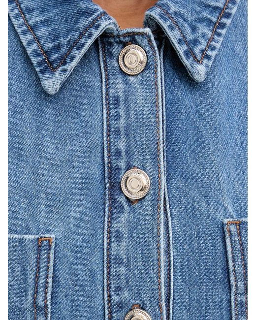 Morgan Blue Button-Up Short-Sleeve Mini Dress