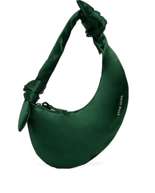 Stine Goya Green Logo-Print Satin Tote Bag