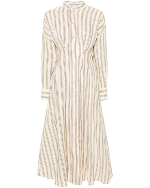 Max Mara Natural Neutral Striped Linen Shirt Dress - Women's - Linen/flax