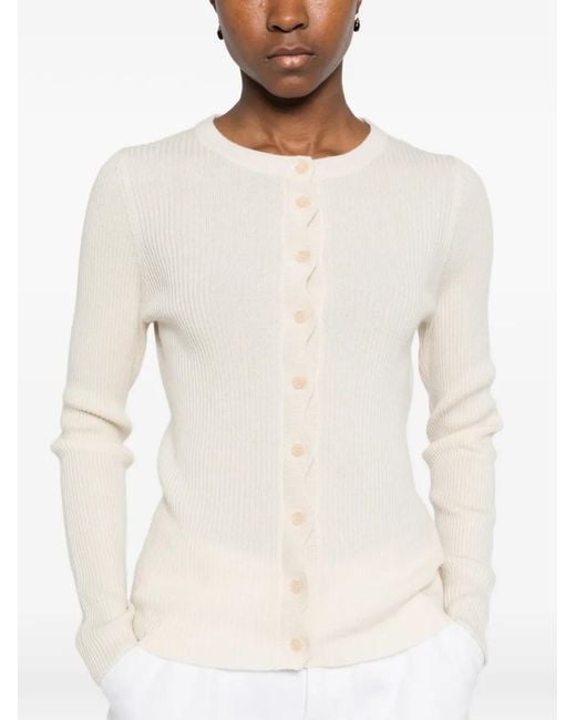 Allude White Cardigan Côtelé