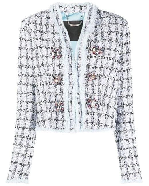 Philipp Plein Blue Single-Breasted Tweed Blazer