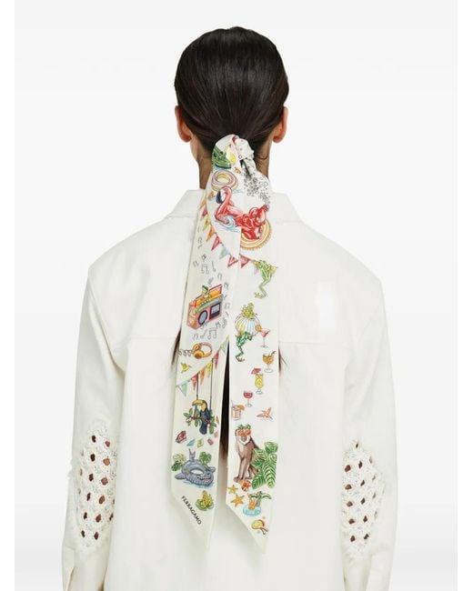 Ferragamo White Jungle Party-Print Silk Mini Bandeau