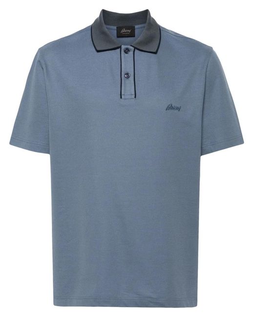 Brioni Blue Logo-Embroidered Polo Shirt for men