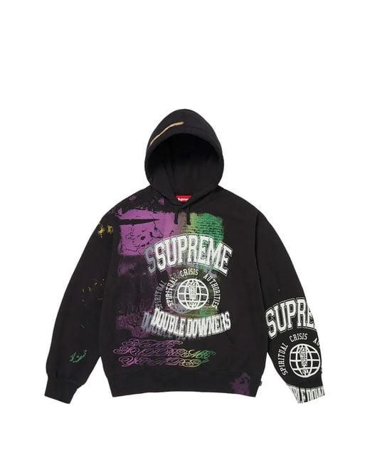 Supreme Black Graphic-Print Drawstring Hoodie for men