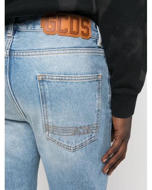 Gcds Blue Low-Rise Straight-Leg Jeans for men