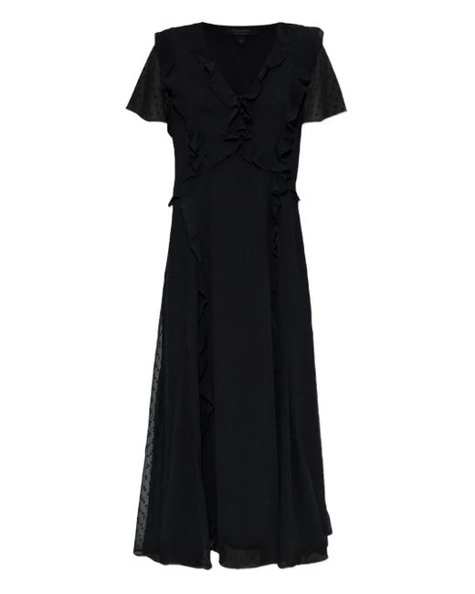 AllSaints ドットディテール フリルワンピース Black