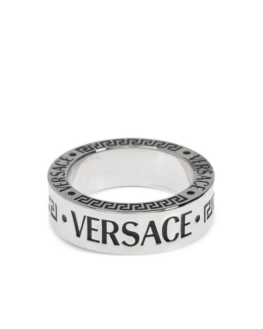 Versace Logo-Engraved Ring in White for Men | Lyst
