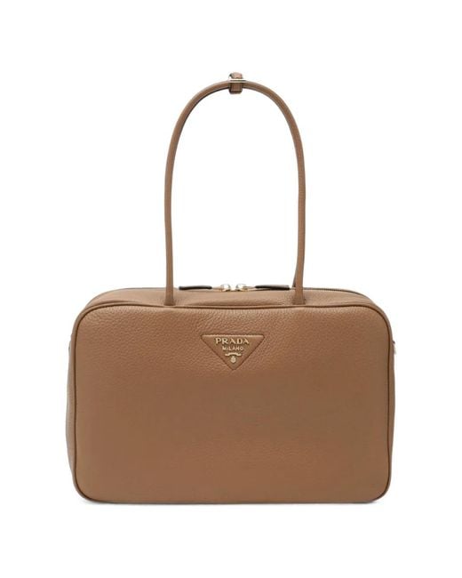 Prada Brown Logo-Plaque Shoulder Bag