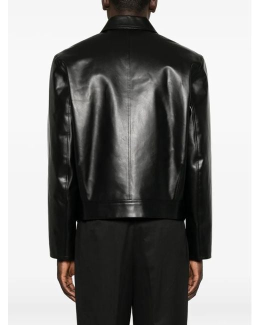 Jil Sander Black Zip-Up Leather Jacket for men