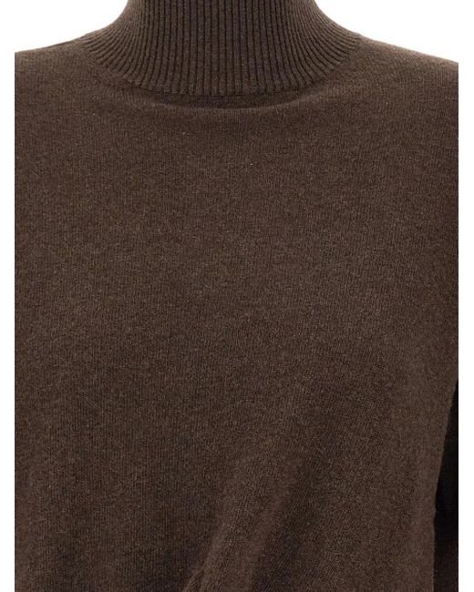 Marella Brown Turtleneck Twisted-Detail Sweater