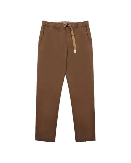 White Sand Brown Belted Elasticated-Waist Trousers for men