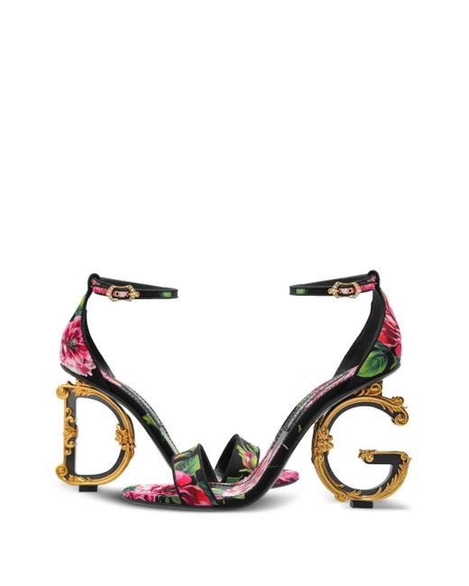 Dolce & Gabbana Black 115Mm Floral-Print Sandals