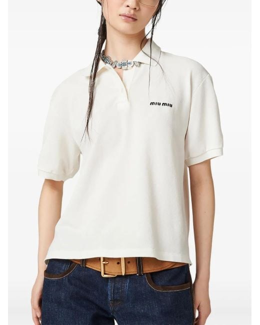Polo con logo bordado Miu Miu de color White