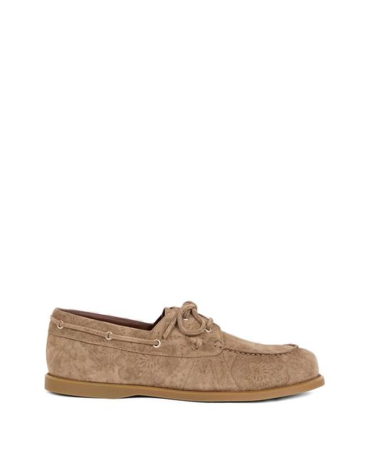 Etro Brown Printed Suede Boat Shoes for men