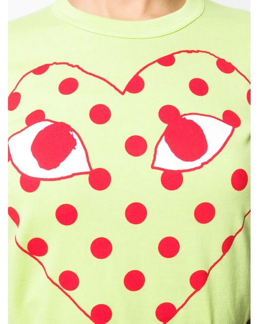 COMME DES GARÇONS PLAY Green Red Heart Polka Dot Logo T-shirt