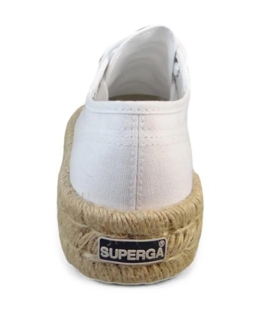Superga White Braided-Sole Lace-Up Sneakers
