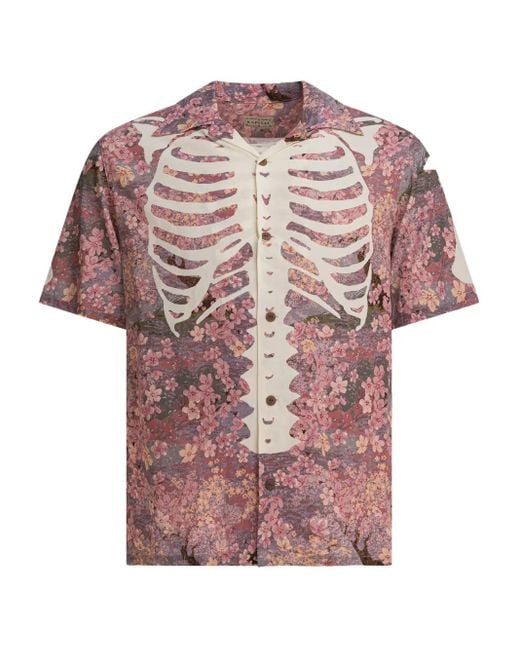 Kapital Pink Floral-Print Skeleton Shirt for men