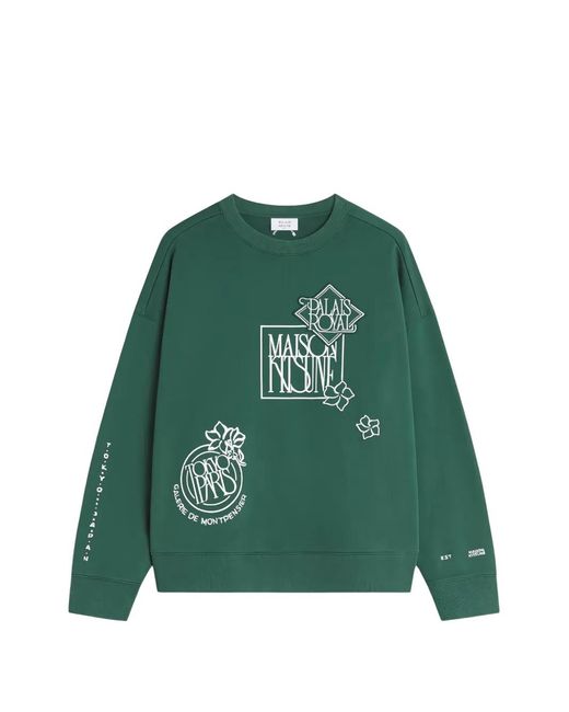 Maison Kitsuné Green Art Nouveau Stamps Appliqué Crewneck Sweater for men