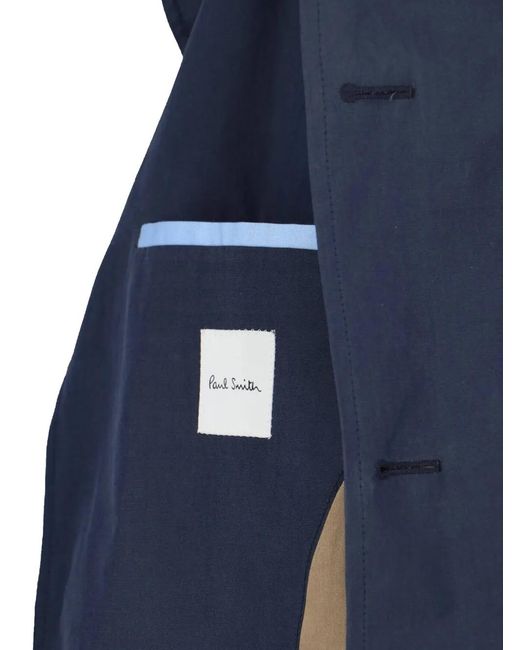Paul Smith Blue Mandarin-Collar Coat for men