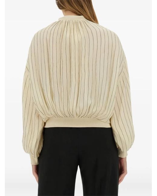 Alysi Natural Pinstripe Balloon-Sleeve Jacket
