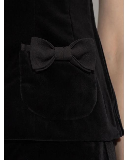 Posse Black Quincy Bow-Detail Cotton Velvet Top