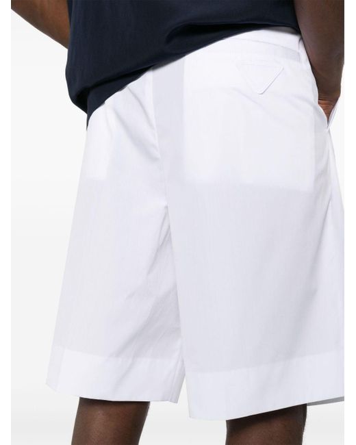 Prada White Logo-patch Poplin Shorts for men