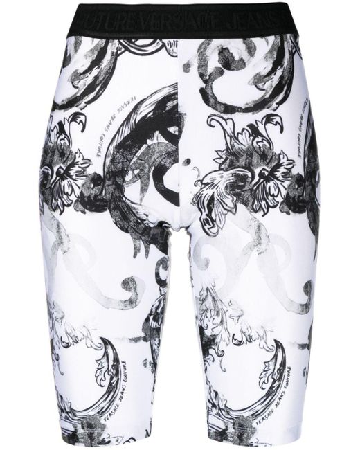 Versace White Watercolour Baroque Printed Shorts