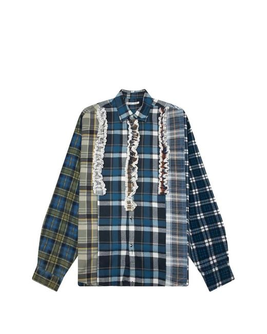 Needles Blue Frill-Trimmed Patchwork Shirt for men
